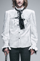 White Lace Jacquard Jewel Pins Men's Gothic Tie